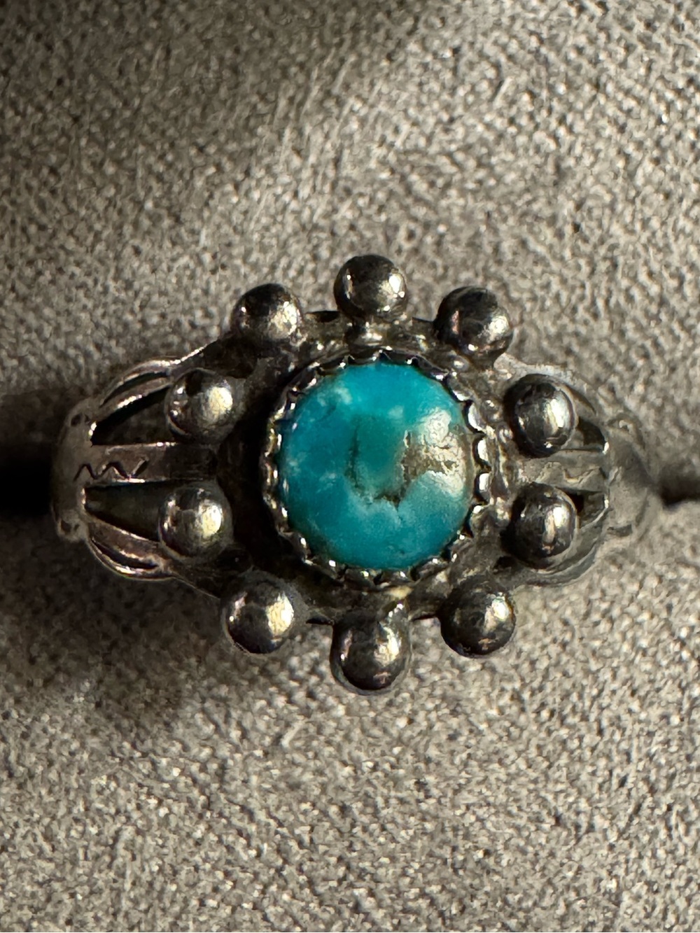 Vintage Sterling Silver Turquoise Ring - Southwest Raindrop Halo - Size 6.5